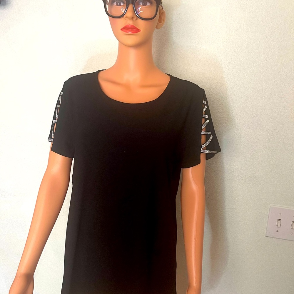 89+Madison cool cut top rhinestone short sleeves whimsigoth  black classic top M